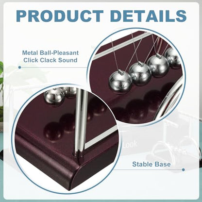 PATIKIL 2 Pack Newtons Cradle, Newton's Cradle Pendulum 5 Balance Balls Desk Toys Gravity Ball Cool Funny for Physics Toys Adults Science Men Office Desk Decor Home Gift, T-Shaped, M - size: Medium