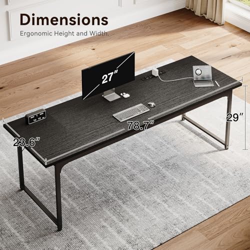 Coleshome 79 Inch Computer Desk with Power Outlet - color: Black, size: 79 Inches