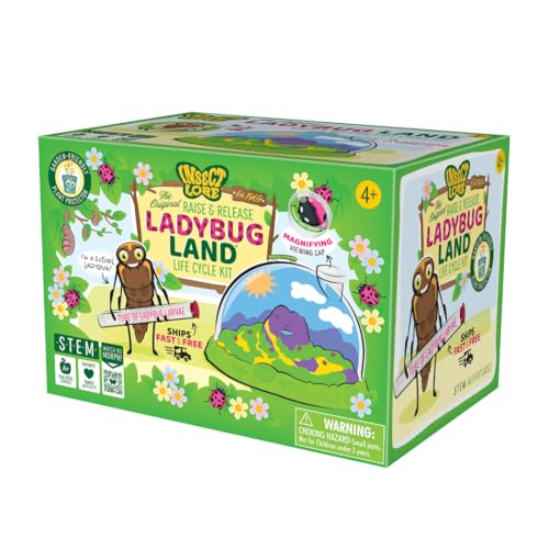 Insect Lore Ladybug Land with Prepaid Voucher - Redeem Voucher for 10-15 Native Ladybug Larvae - Diorama Style Ladybug Habitat for Kids - Observe, Raise, & Release Adult Ladybugs