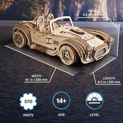 UGEARS Drift Cobra Racing Car, Model Kit, Wooden 3D Puzzles for Adults to Build with Powerful Spring Motor - Wood Mechanical Models Building Kit Retro Hobbies - style: Cobra Racing