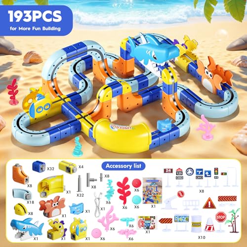 193PCS Magnetic Train Set: Shark Toys 3D Infinity Racer Electric Train Set for Kids Flexible Cube Rail Train Track with Anti-Gravity Train STEM Toys Gifts for 3 4 5 6 7 8 Year Old Boys Girls - size: Deluxe Set(193PCS)