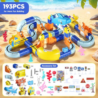 193PCS Magnetic Train Set: Shark Toys 3D Infinity Racer Electric Train Set for Kids Flexible Cube Rail Train Track with Anti-Gravity Train STEM Toys Gifts for 3 4 5 6 7 8 Year Old Boys Girls - size: Deluxe Set(193PCS)