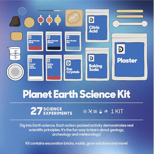 Discovery Planet Earth Science Kit for Kids| 27 Science Experiments| Erupting Volcano, Slime Lava, Geodes, Grow Crystals, Dino Fossil| STEM Geology Activity Set| Educational Learning Toy| Gift Ages 8+