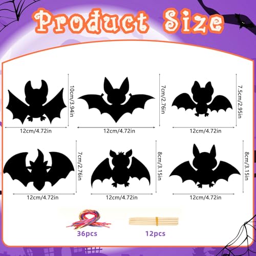 JULMELON 36 Pcs Halloween Scratch Art Bat Crafts Kit for Kids Party Favors - style: Halloween Bat