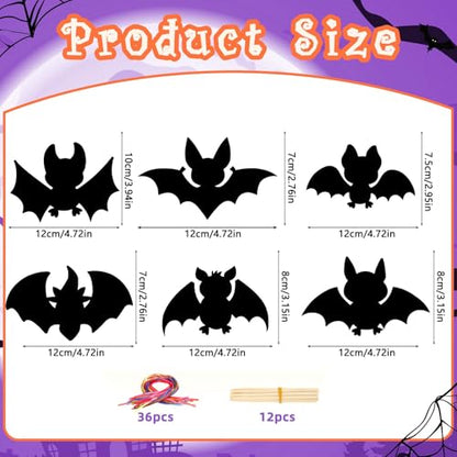 JULMELON 36 Pcs Halloween Scratch Art Bat Crafts Kit for Kids Party Favors - style: Halloween Bat