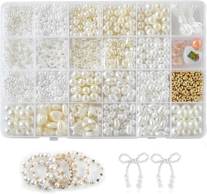 Pearl Beads for Jewelry Making, Bracelet Making Kit for Adults DIY Crafts - color: white