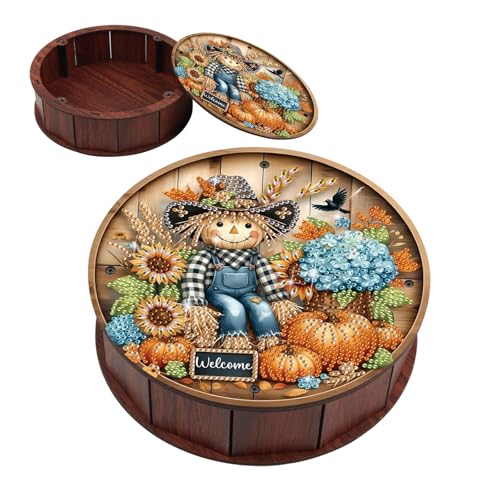antor Scarecrow Diamond Painting Storage Box, Fall Harvest DIY 5D Rhinestone Art Wooden Organizer for Snacks, Jewelry, or Trinkets, Autumn Home & Desktop Decor Gift - color: Scarecrow