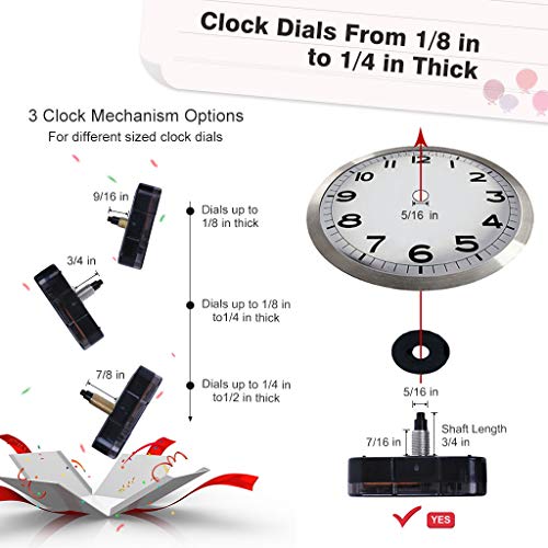 EMOON High Torque 12888 Clock Movement Mechanism with 3 Pairs of Hands, Silent Sweep Quartz Clock Motor Kit for Clock Repair DIY Replacement - size: Total Shaft Length 3/4 in