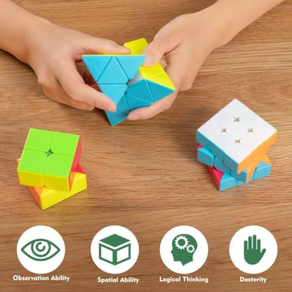 3x3 Speed Cube Set, Stickerless Puzzle Cubes with 2x2 and Pyramid - style: Stickerless