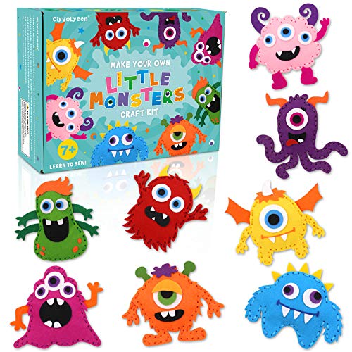 CiyvoLyeen Kids Sewing Kit Crafts – Little Monsters Felt Plush DIY Craft Adopt A Monster Educational Sewing Set for Kids Beginner Craft Kit Set of 8 - color: Monster-8 Pcs
