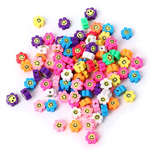 200PCS 10mm Colorful Sun Flowers Polymer Clay Beads Bulk for Jewelry Making - color: Clay Sunflowers