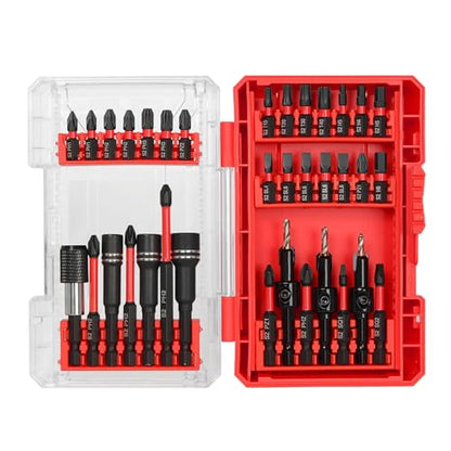 35Pcs Impact Driver Bits Set with a Storage Case - style: 28 Screwdriver Bits, 3 Countersink Drill Bits, 3 Sockets,1 Change Chuck