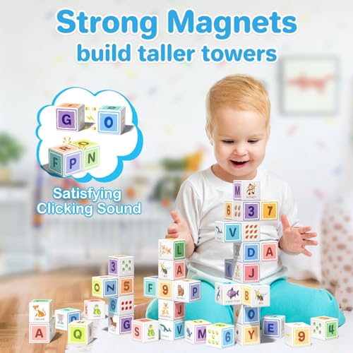 Magnetic Blocks for Kids Ages 3+, 3D Alphabet & STEM Building Cubes - style: Printed-30PCS(1.34in)
