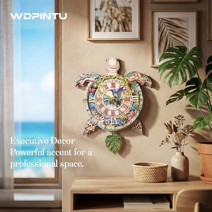 3D Wooden Puzzle Clock - Sea Turtle Design, DIY Mechanical Pendulum Wall Clock with Roman Numerals, Unique Nature-Themed Gift for Adults - color: Green