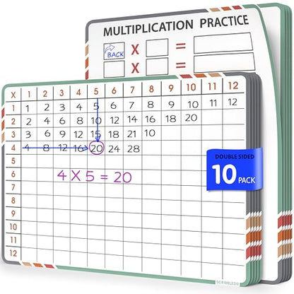 SCRIBBLEDO Multiplication Math 9”x12” Small White Board Dry Erase Sheets Math Manipulatives 3rd Grade Multiplication Times Table Chart Math Supplies Teacher Students Classroom Pack of 10 Sheets - color: Multiplication Chart