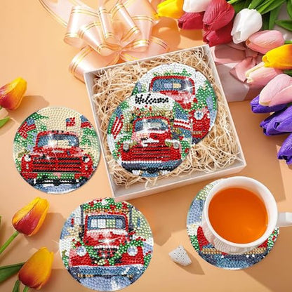 Leatrice 6 Pcs Christmas Truck Diamond Art Coasters Kits for Adults 4 in - color: BB Christmas Truck