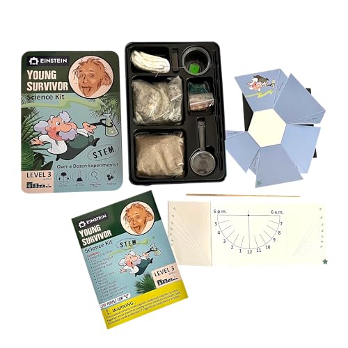 Einstein’s Young Survivor Science Kit for Kids. STEM for Boys & Girls Aged 8 and Above. Over a Dozen of Exciting Experiments Inside. Detailed Picture Guide Included. - color: Azul and Green