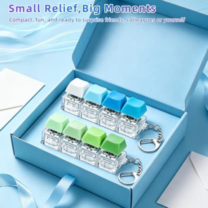 2 PCS Keyboard Fidget Toy, Decompression Button Clicker Keychain, Portable Tactile Sensory Toys, Stocking Stuffers for Stress Relief, Autism, ASMR, Adults, Teens - color: Green+blue