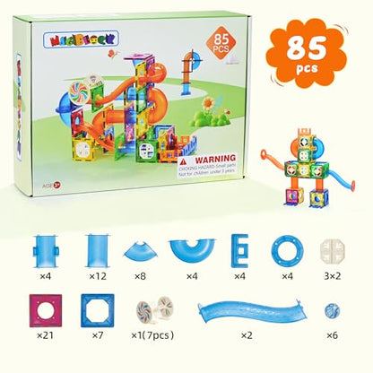 MAGBLOCK 85PCS Marble Run Magnetic Tiles Toy Building Blocks STEM Ages 5+ - size: 85pcs