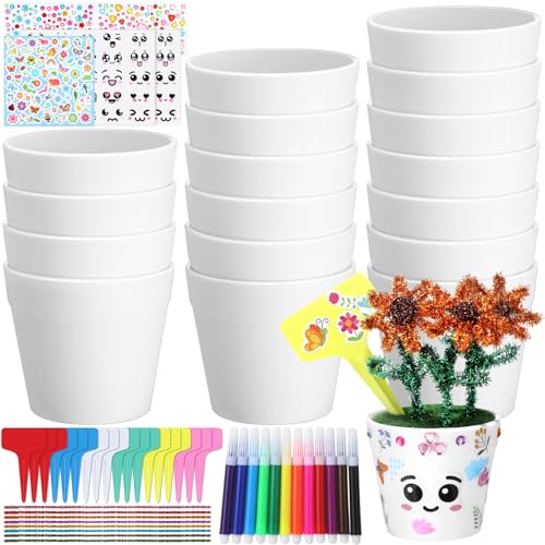Funnymoom 36 Pcs Paintable Flower Pots Kit, Back to School Craft Kit - style: Cute