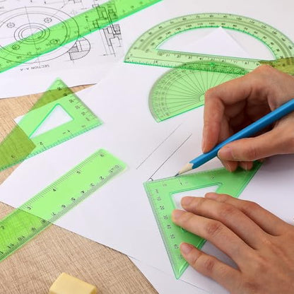 Zonon 7 Pcs Geometry Set with Drawing Compas, 6&4 Inch Protractors, Green - color: Green