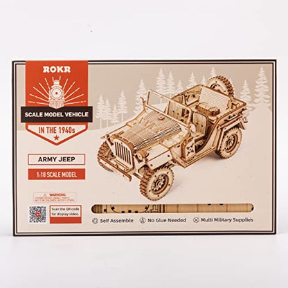ROKR Model Car Kits Wooden 3D Puzzles Model Building Kits for Adults-Educational Brain Teaser Assembly Model for Adults to Build, Desk Decor/DIY Hobbies for Teens&Kids (Jeep Wrangler/7.5 * 4 * 3.5) - style: MC - Jeep Wrangler