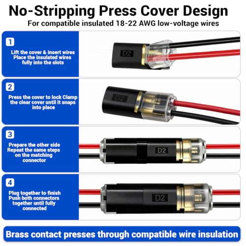 160Pcs Quick Wire Connectors,2 Pin,No-Strip,18-22 AWG