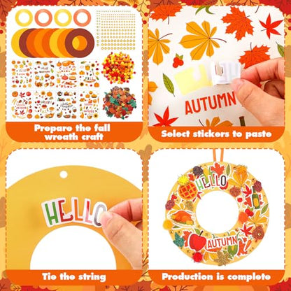 Hollowfly 48 Sets Fall Wreath Craft Kits, DIY Paper Crafts with Stickers - style: Autumn