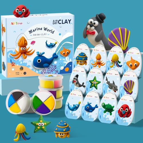 ARTPAR Air Dry Clay Kit for Kids,12 Marine Animals‌ Modeling Magic Clay Set - color: Clay Marine Kit