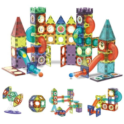 Contixo STEM Building Toys - 110 pcs Marble 3D Magnetic Run Tiles Learning Stacking Educational Building Blocks Set, Creativity Beyond Imagination, Inspirational, Recreational Toy for Kids - style: STEM-110pcs