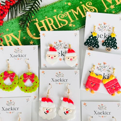 Xaekicr Christmas Polymer Clay Cutters Set – 8 Pcs Holiday Clay Earring Cutters for DIY Jewelry Making, Santa Tree Wreath Gifts – Clay Tools for Polymer Clay Molds Projects - color: 2C color