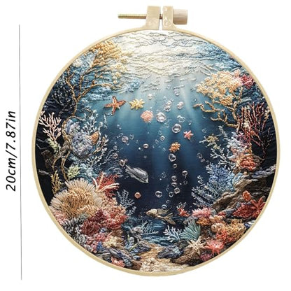 SCECALA 4 Sets Ocean Underwater Embroidery Kit, Blue Coastal Wave Themed - color: Black