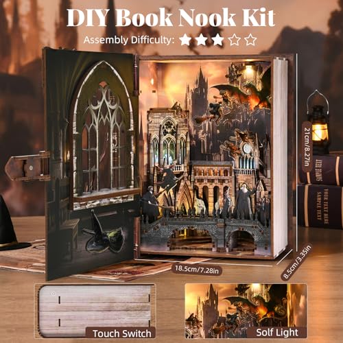 Introduction to Magical Flight Book Nook Kit, 3D Wooden Puzzle with LED - color: Introduction to Magical Flight