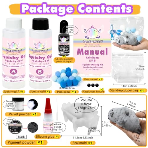 Taba Squishy Kit Seal Silicone Mold 4''+Liquid Gel+Flocking Cute Animal Maker Set - color: 4'' Seal