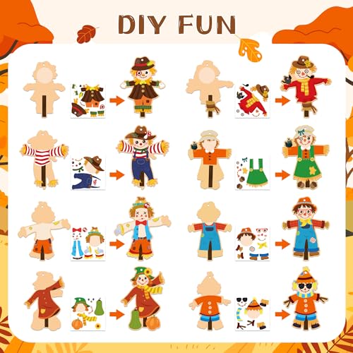 BeYumi Fall Scarecrow Craft Kit - 123Pcs Fall Scarecrow Craft Kit DIY Autumn Thanksgiving Ornament Set Home Classroom Game Activities Art Supplies Decor for Kindergarten Kids - style: Fall Scarecrow