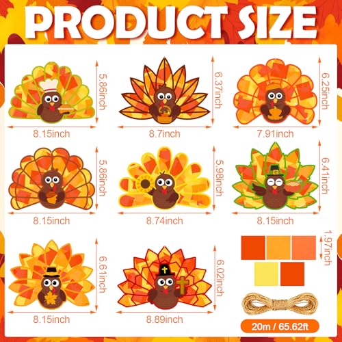 DoubleFill 48 Pcs Turkey Suncatchers DIY Stained Glass Tissue Paper - style: Turkey