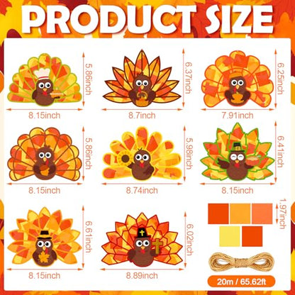 DoubleFill 48 Pcs Turkey Suncatchers DIY Stained Glass Tissue Paper - style: Turkey