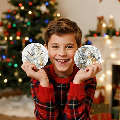 Xylogist 8 Pcs Christmas Snowman Diamond Art Coasters with Holder Cork Pads - color: Christmas Snowman B Coasters