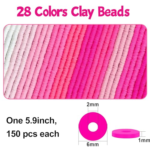 JMUQ 28 Strands Pink Clay Beads Bracelet Making Kit, Friendship Preppy Flat Polymer Clay Heishi Beads for Bracelets Jewelry Making Kit, DIY Arts and Crafts Gifts - color: Pink Series