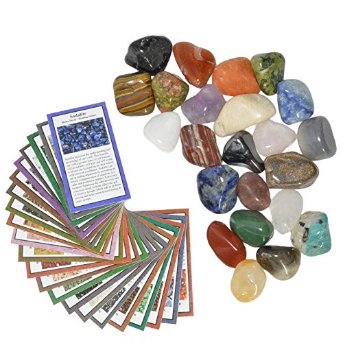 Fantasia Materials: 2 lbs Large Tumbled Polished Natural Gem Stones with Educational Rock Information and Identification Cards - avg 1.25" to 1.75" - color: #E: Large, size: 2 lb Lot - Standard Pack