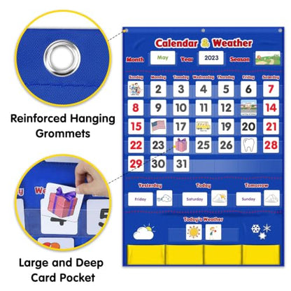 Calendar and Weather Pocket Chart, Classroom Organized Chart, 149 Pieces - color: Blue