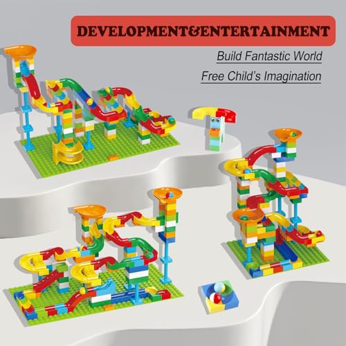 Anpcso Marble Run Building Blocks, 128 PCS STEM Toy with Toss Ring Game - style: with ring toss