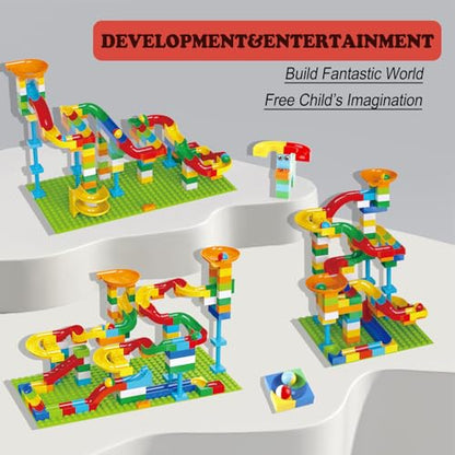 Anpcso Marble Run Building Blocks, 128 PCS STEM Toy with Toss Ring Game - style: with ring toss