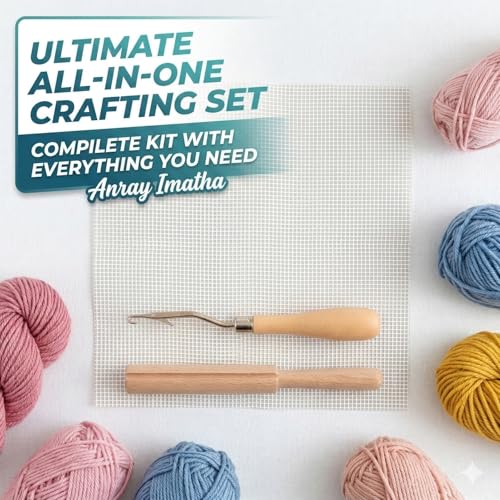 19.7x19.7 Inch Complete Latch Hook Canvas Kit - Includes Wooden Crochet Hook & Yarn Cutter Tool - DIY Rug Making Mesh Cloth Set for Crafting (19x19in Mesh +Hook+Cutter) - color: 19x19in Mesh +Hook+cutter