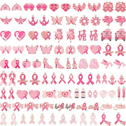 SANNIX 110Pcs Breast Cancer Charms, Pink Ribbon Charm for Jewelry Making - style: Breast Cancer Charms
