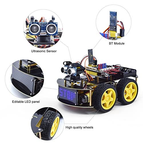 KEYESTUDIO Smart Car Kit,4WD Programmable DIY Starter Kit for Arduino for Uno R3,Electronics Programming Project/STEM Educational/Science Coding Kit for Teens Adults15+