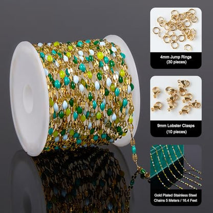 UMAOKANG Mixed Green Enamel Jewelry Chain Stainless Steel Chains Bulk - color: Gold-Green Colorful