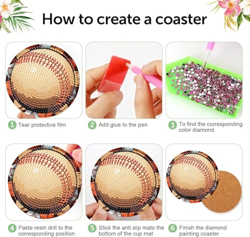 8 Pcs Diamond Art Coaster Kit for Adult with Holder, Diamond Coasters 4x4in - color: Ball Coasters, size: 8 Pcs 4x4in