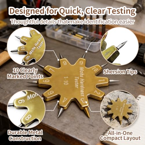 Mohs Hardness Test Kit, 1-10 Scale Star Hardness Tester Pen, Portable Scratch Testing Tool for Rock, Gemstone and Mineral Identification, for Geologists, Collectors, Industrial & Educational Use