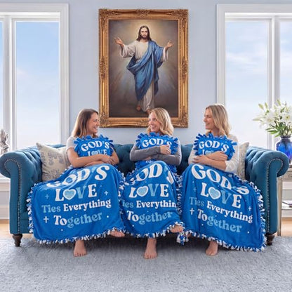 Vicenpal 3pcs God's Love Tie Blanket Kit Christian Fleece Pillow Craft Gift - style: God's Love